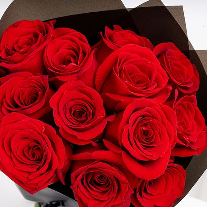 Black Wrapping Dozen Red Roses Bouquet Bouquet